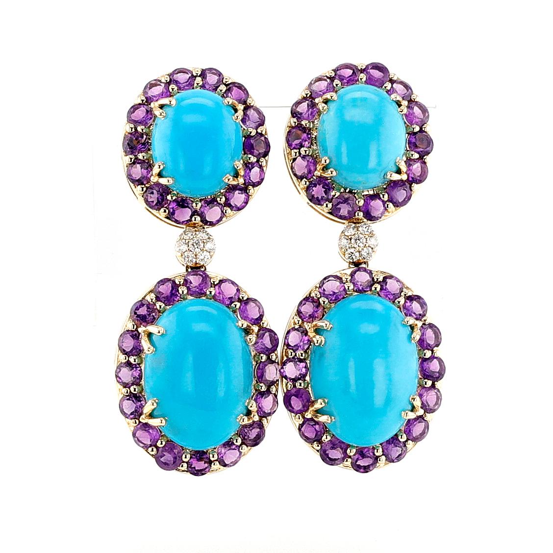 Cabochon 18k Turquoise, Amethyst and Diamond Necklace and Earring Set For Sale