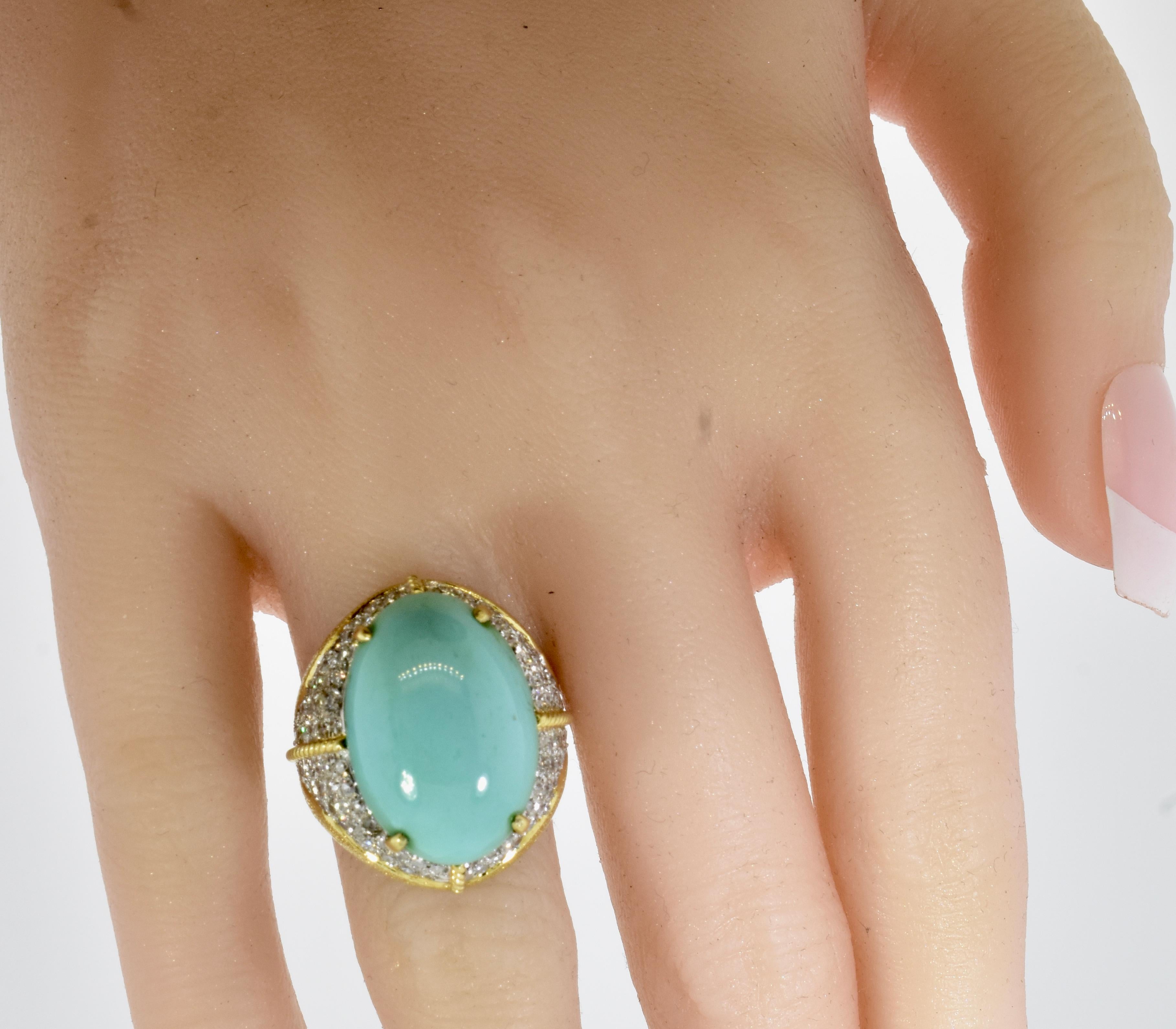 18 Karat, Türkis und Diamant Großer Vintage-Ring, um 1960 2