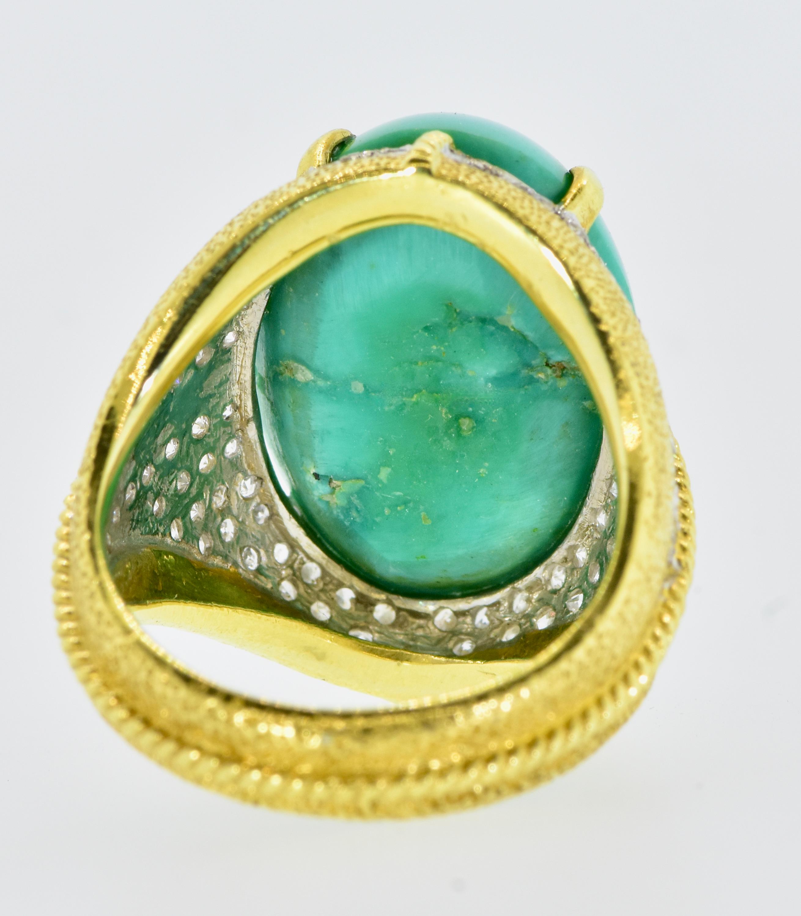 18 Karat, Türkis und Diamant Großer Vintage-Ring, um 1960 3