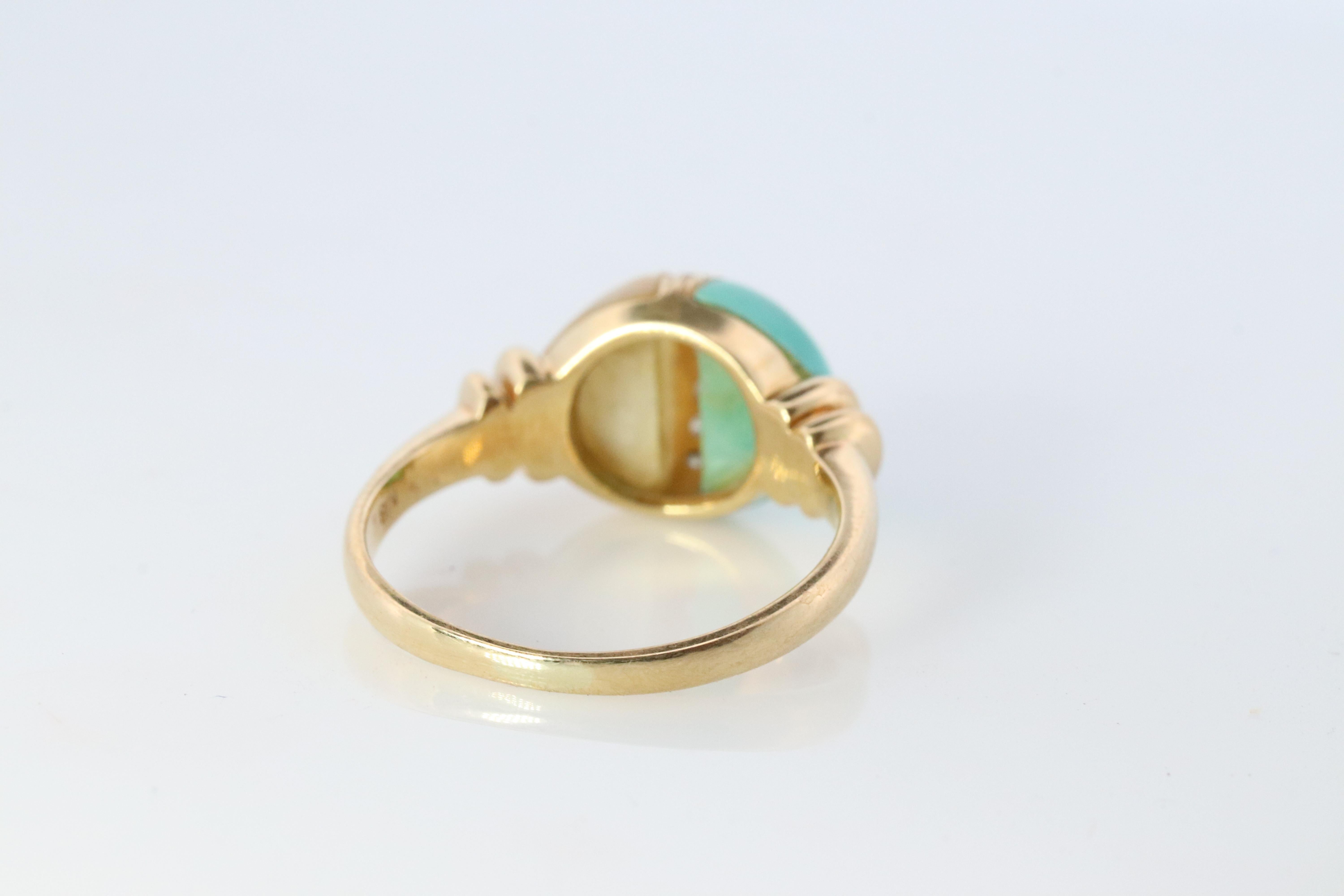 18 Karat Türkis und MOP-Ring. Türkis Diamant Perlmutt Statement Ring (Rundschliff) im Angebot