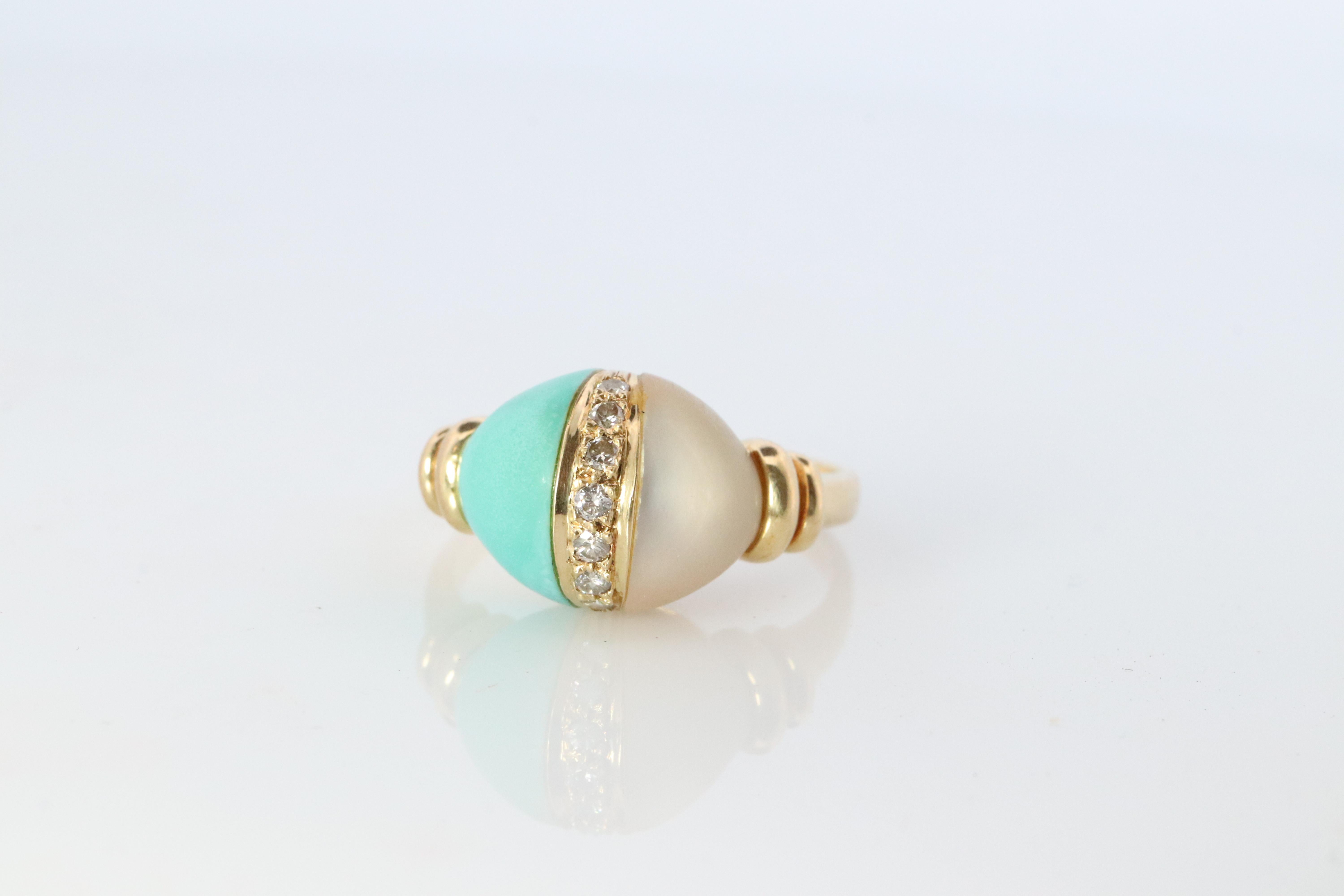 18 Karat Türkis und MOP-Ring. Türkis Diamant Perlmutt Statement Ring im Zustand „Gut“ im Angebot in Port Charlotte, FL