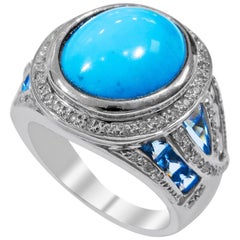 18 Karat Turquoise, Blue Topaz and Diamond Ladies Ring