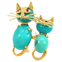 18k Turquoise Cat Brooch