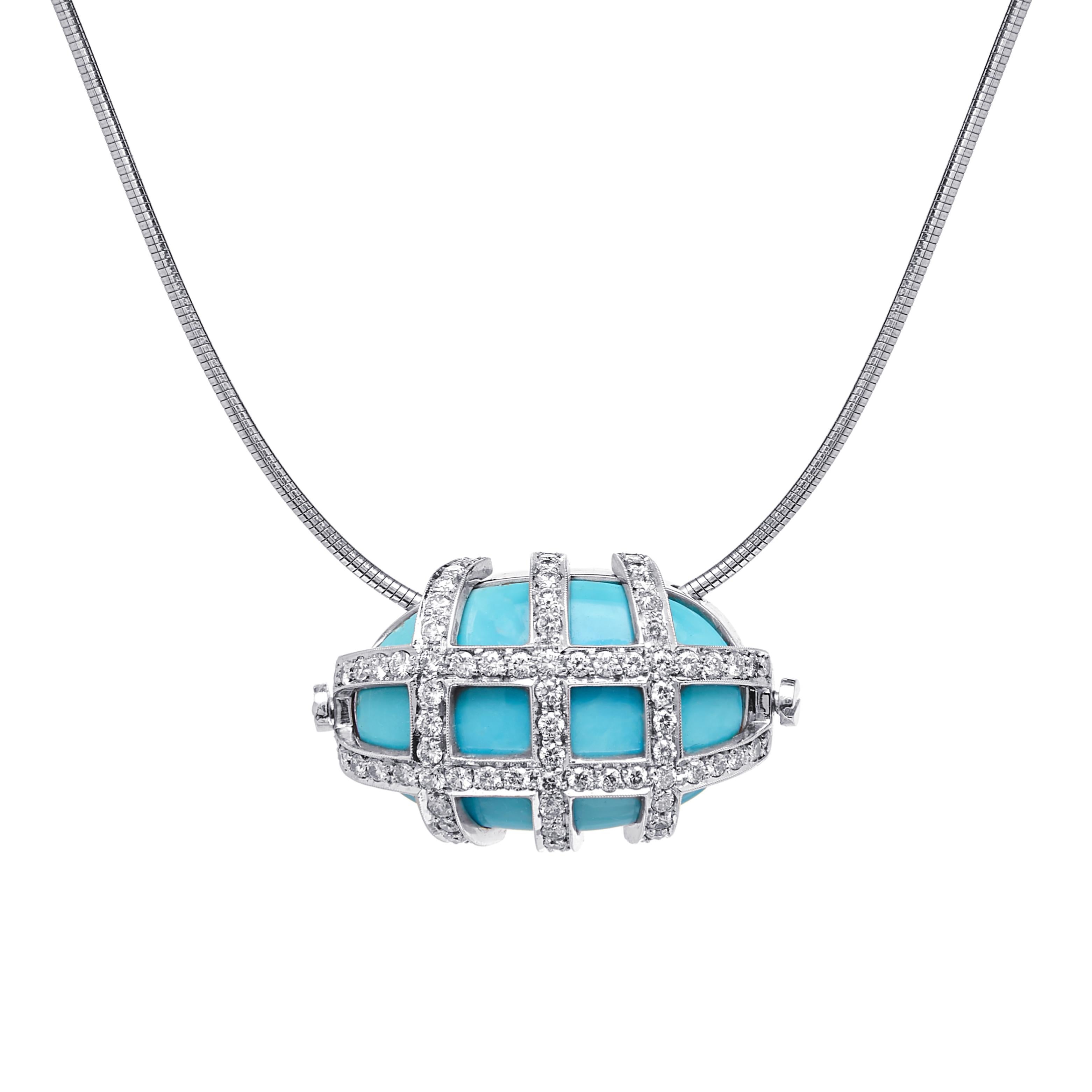 Donna Collana in turchese, diamanti e oro bianco 18 ct. in vendita