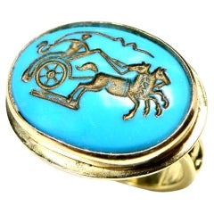 18k Turquoise ring, carved charioteer intaglio