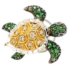 18K Turtle Mixed Colored Diamond and Green Garnet Brooch