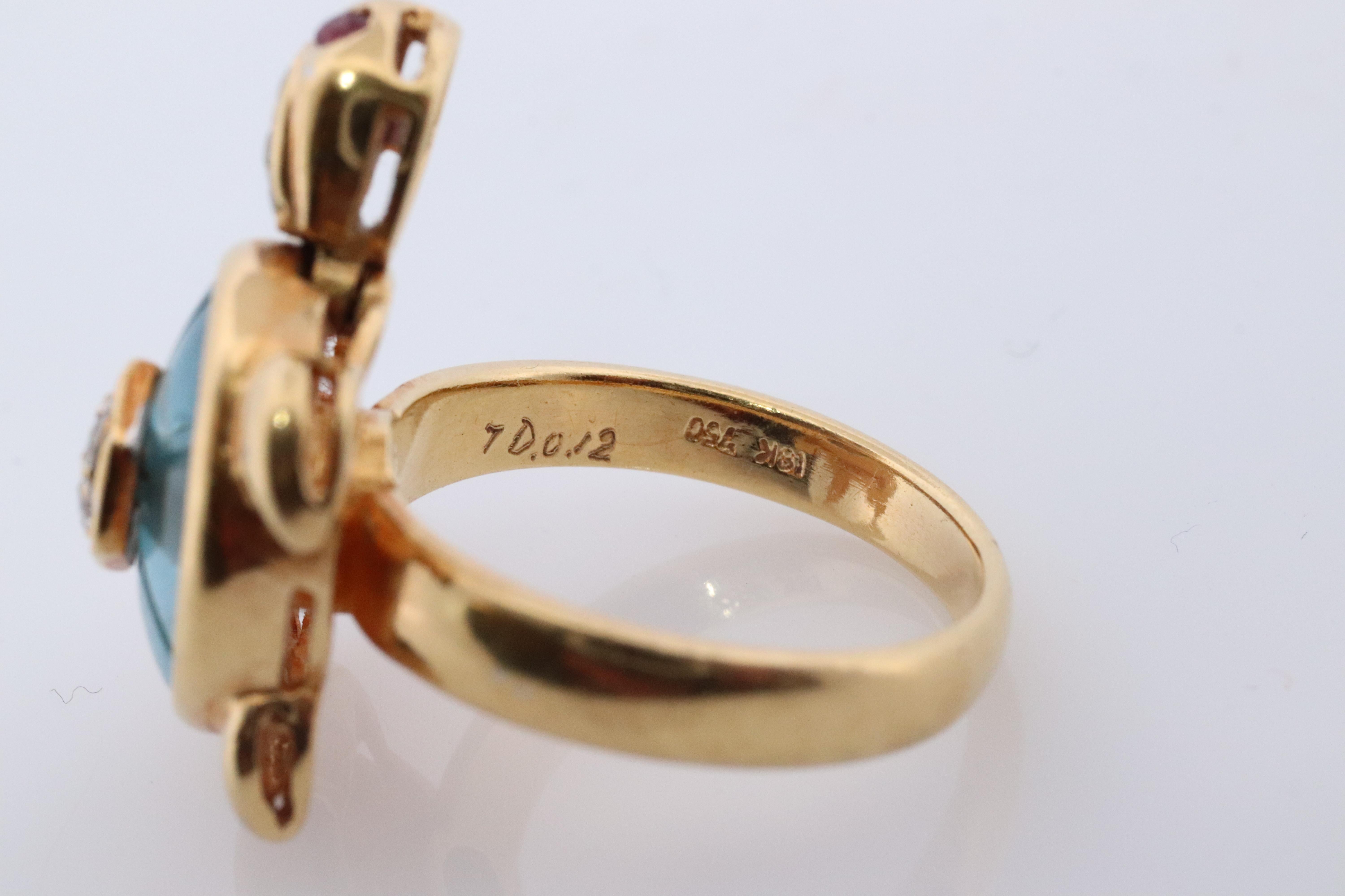 18k TURTLE ring. DIAMOND Topaz encrusted Turtle 3D Animated Seaturtle ring. en vente 1