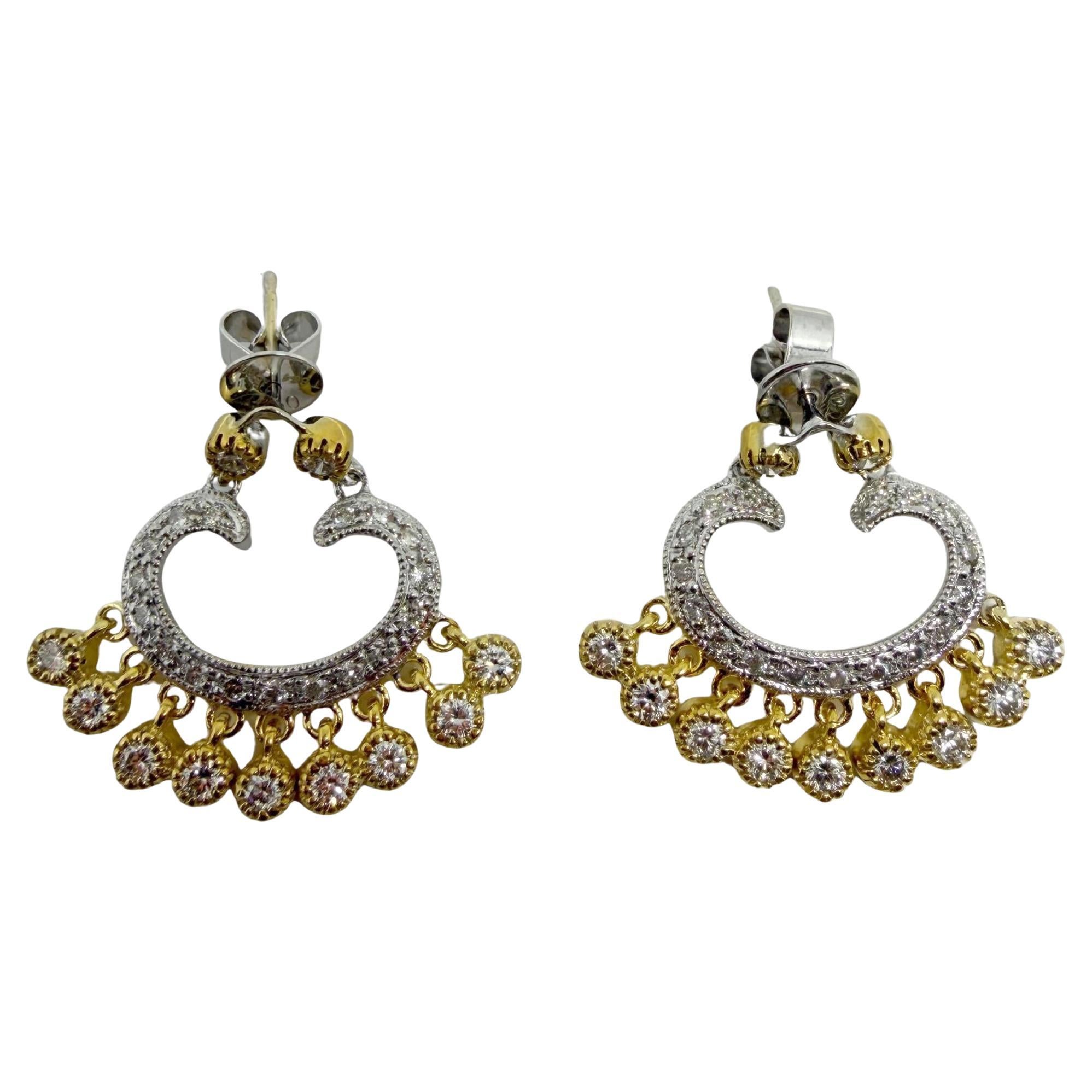 18K Two Tone 1.02 Carat Diamond Chandelier Drop Earrings For Sale