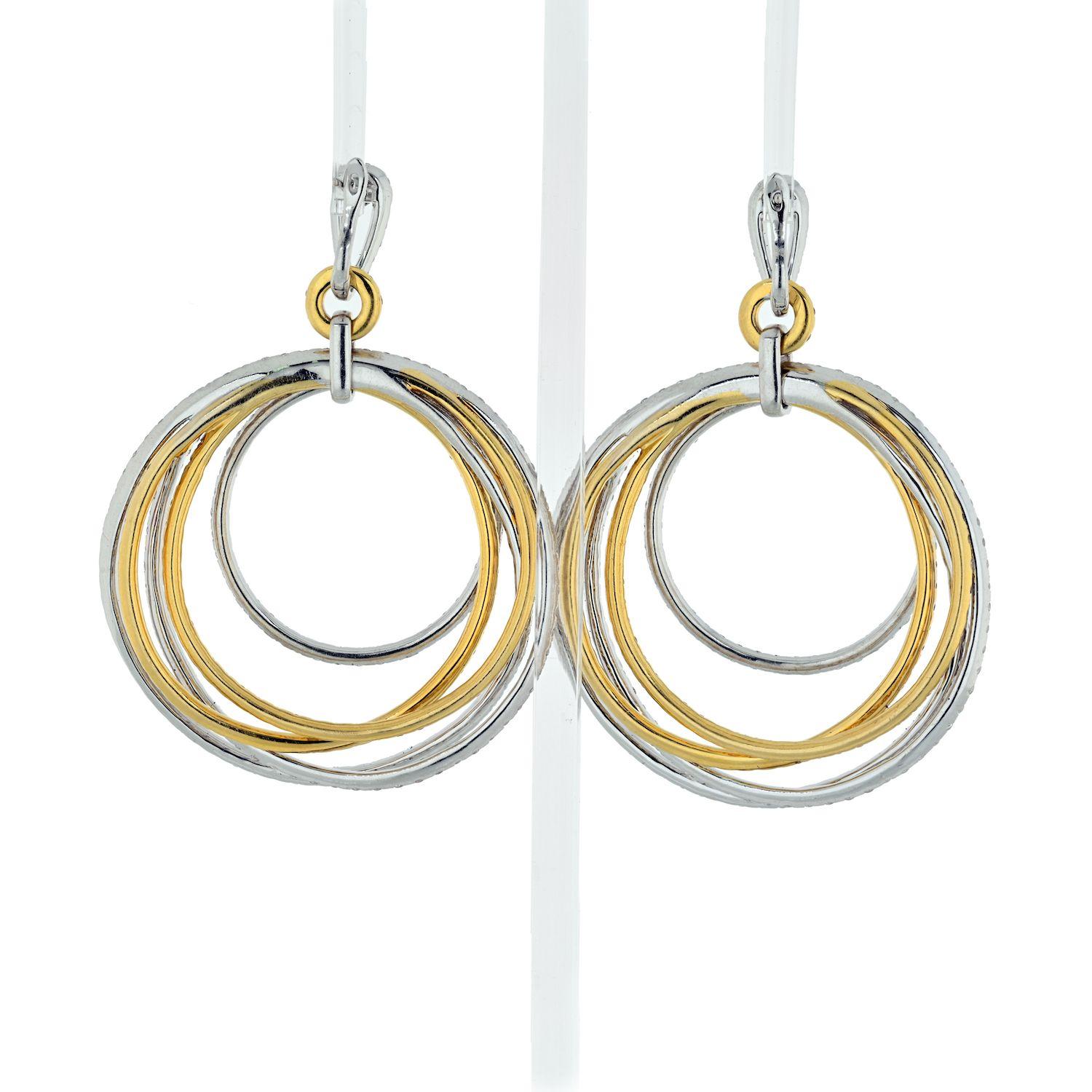 Moderne Boucles d'oreilles pendantes en or bicolore 18 carats avec diamants blancs pavés et chocolat de 24,57 carats en vente
