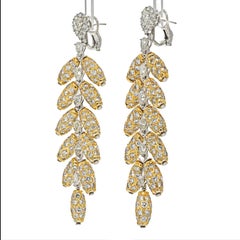 18K Two Tone 48.00cttw Diamond Feather Dangling Earrings