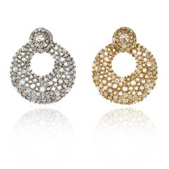 18K Two Tone 70 Carats Rose Cut Diamond Round Cluster Earrings