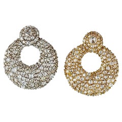 18K Two Tone 70 Carats Rose Cut Diamond Round Cluster Earrings