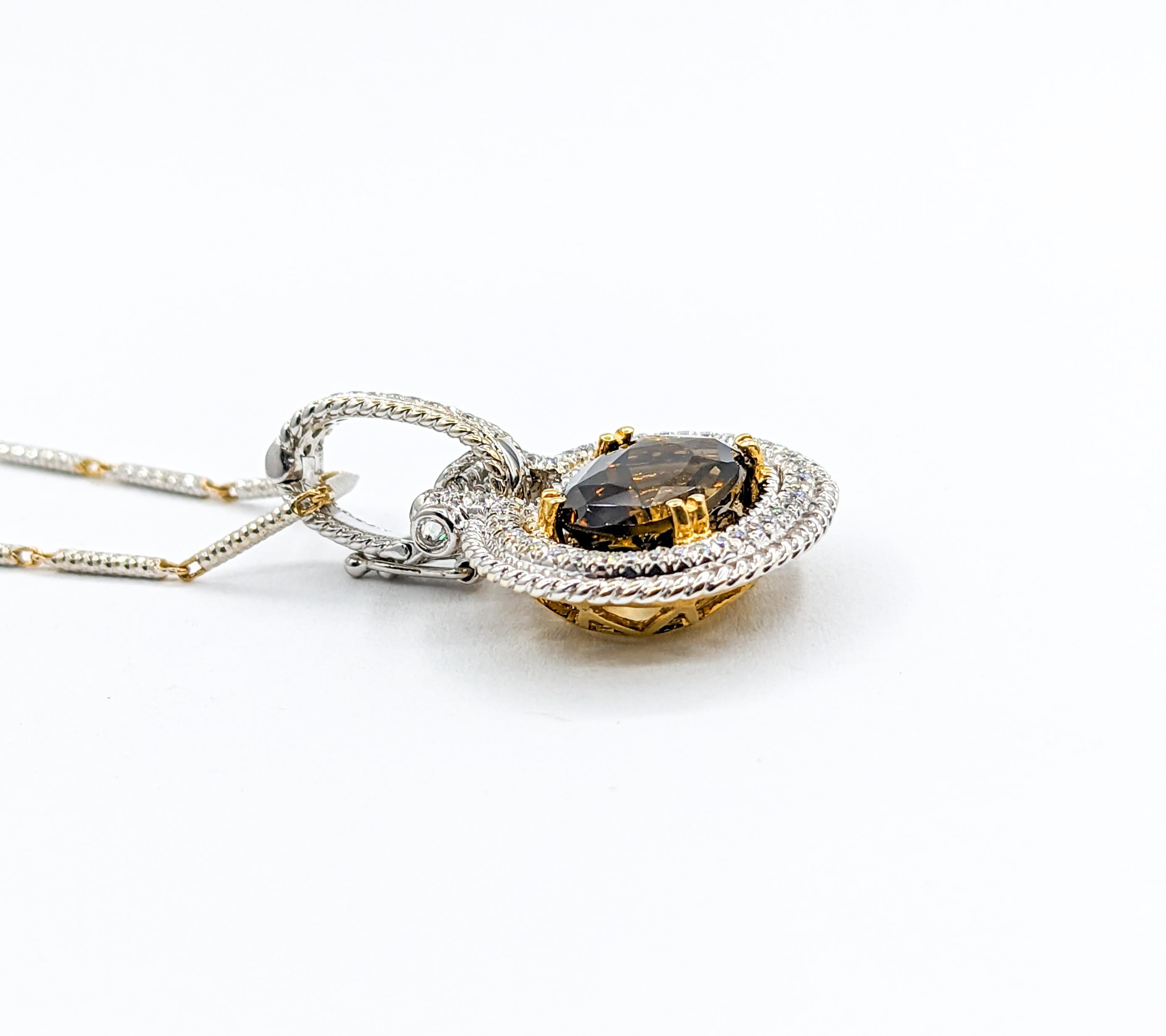 18k Two-Tone Amber Spinel & Diamond Pendant For Sale 1