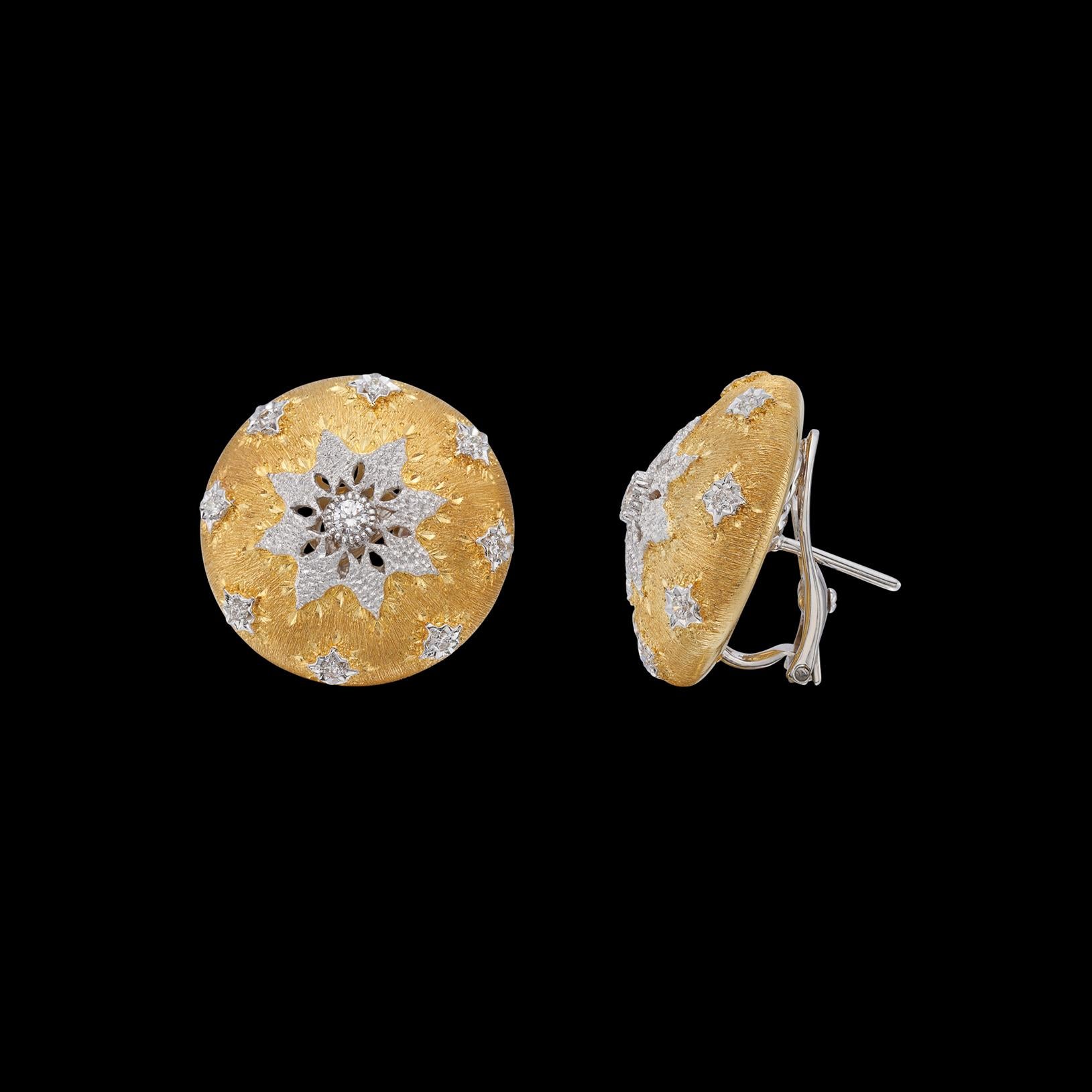 18k Two Tone and Diamond Earrings In Excellent Condition For Sale In San Francisco, CA