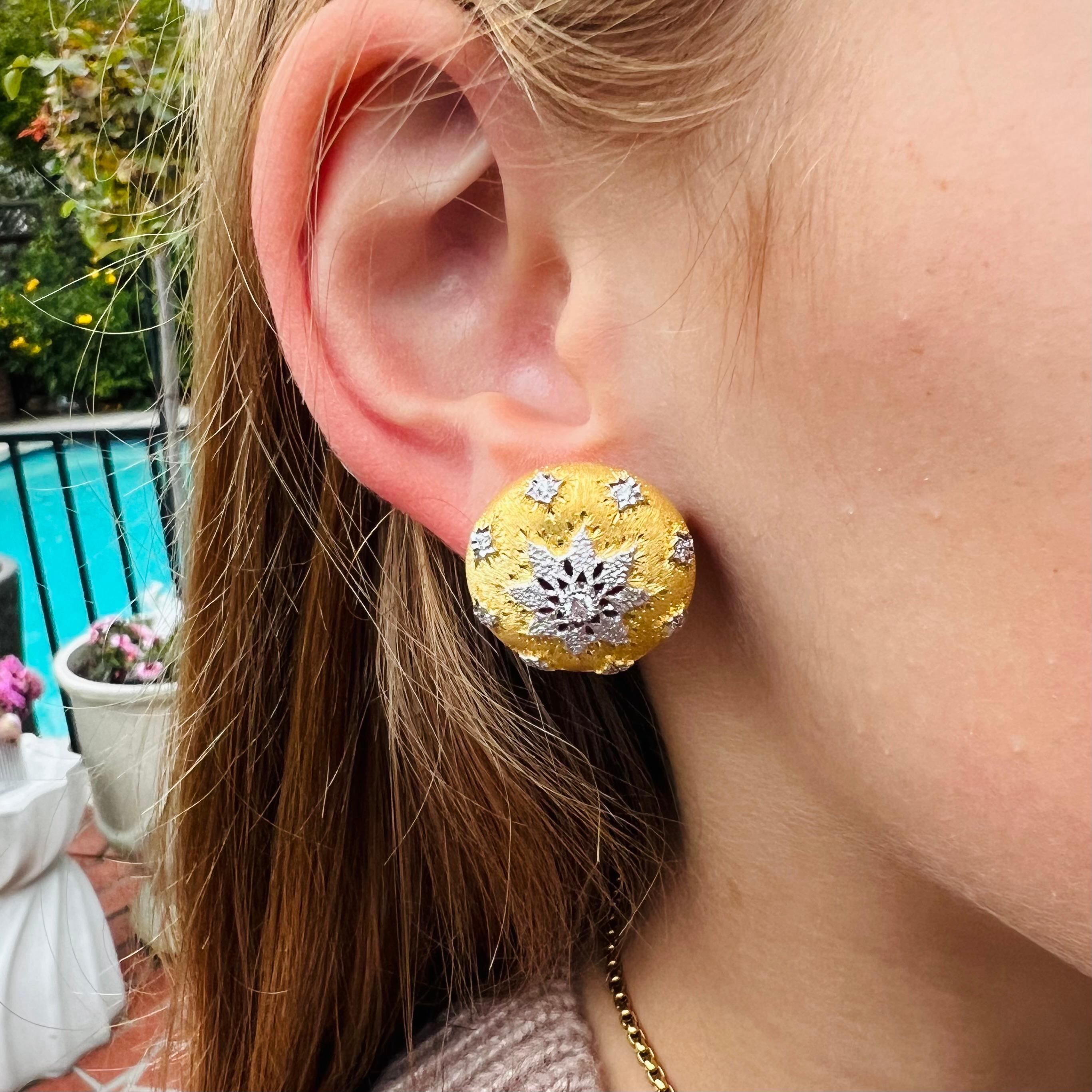 Women's 18k Two Tone and Diamond Earrings For Sale