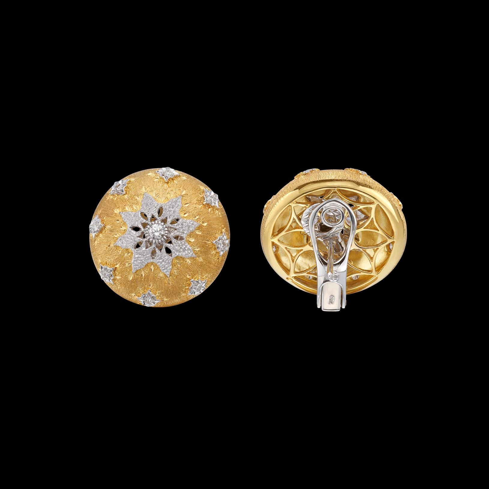 18k Two Tone and Diamond Earrings For Sale 1