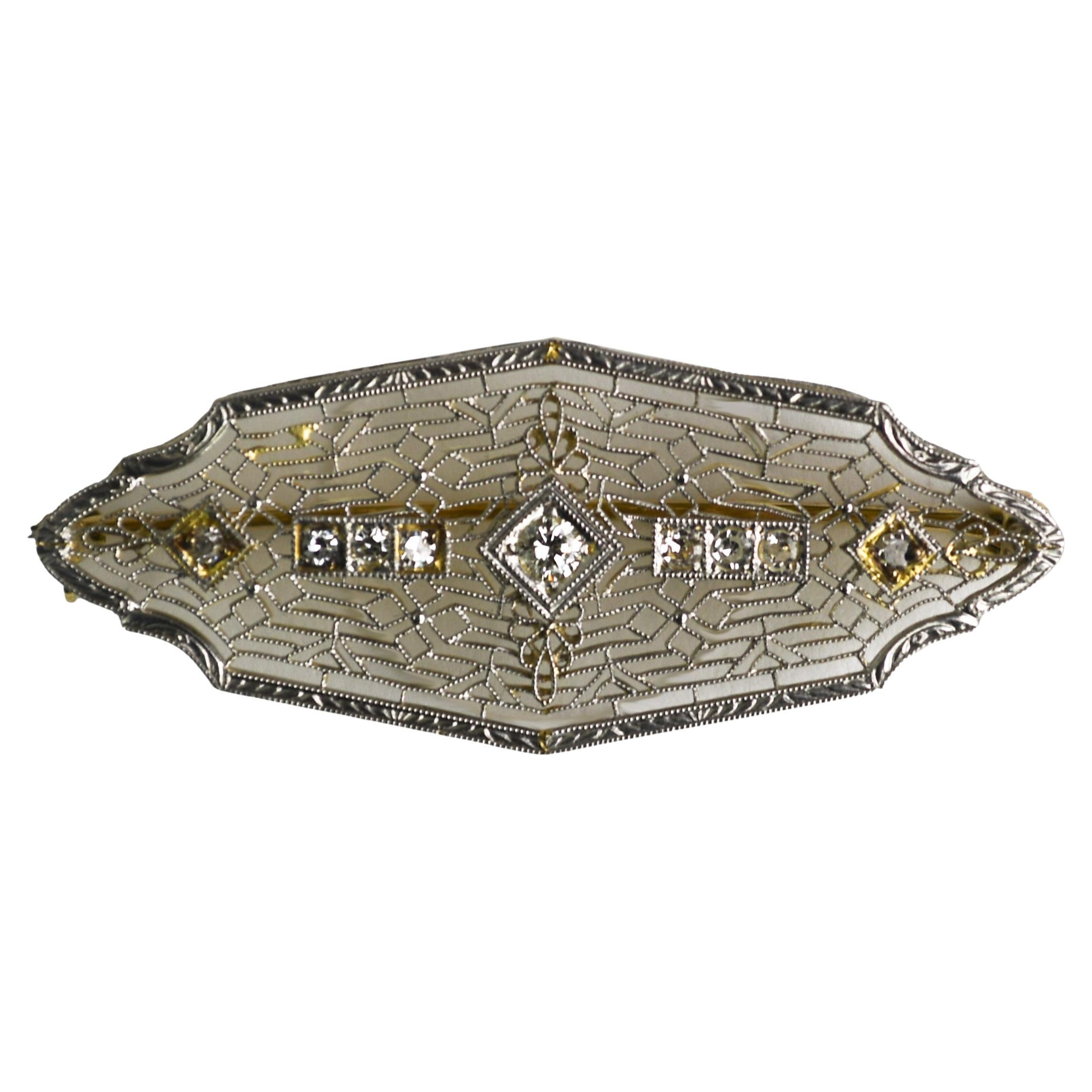 Spilla con diamante Art Deco bicolore 18K 0,30ct
