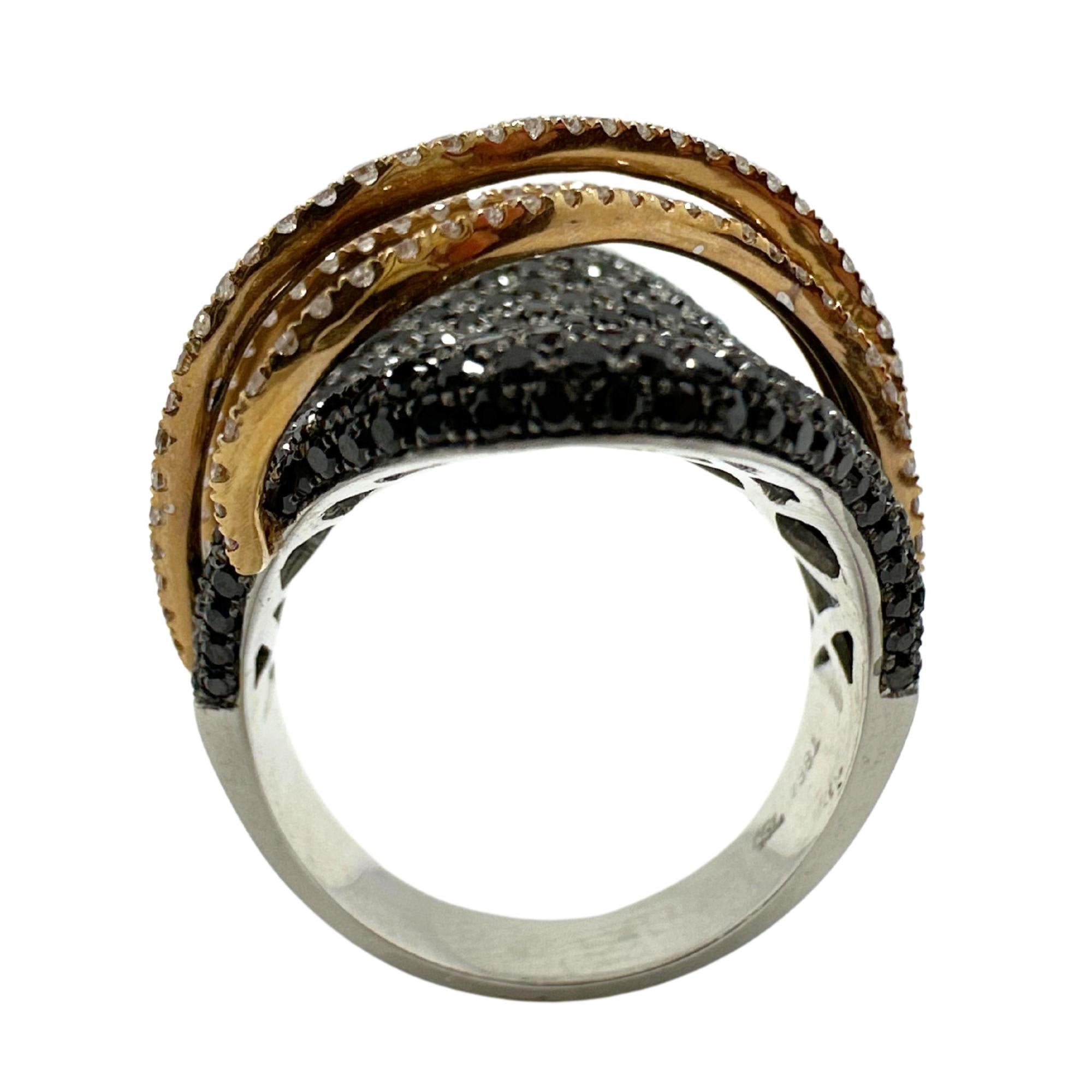 Women's 18K Two Tone Black and White Diamond Abstract Ring For Sale