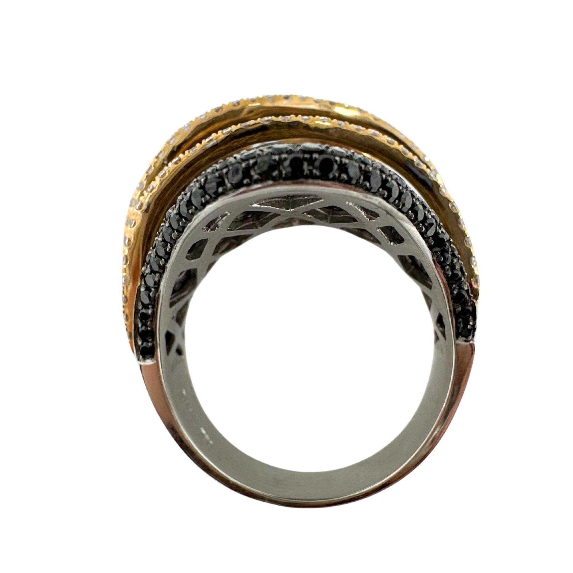 18K Two Tone Black and White Diamond Abstract Ring For Sale 2