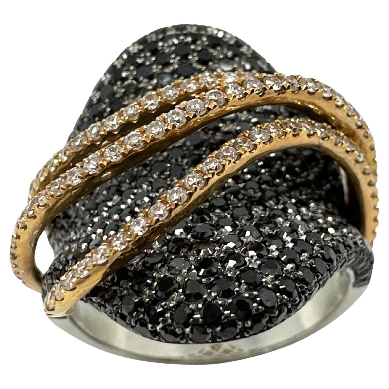 18K Two Tone Black and White Diamond Abstract Ring