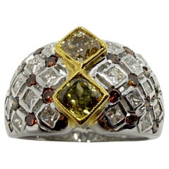 18K Two Tone Brown and White Diamond Wide Band Abstract Ring - Size 6.25