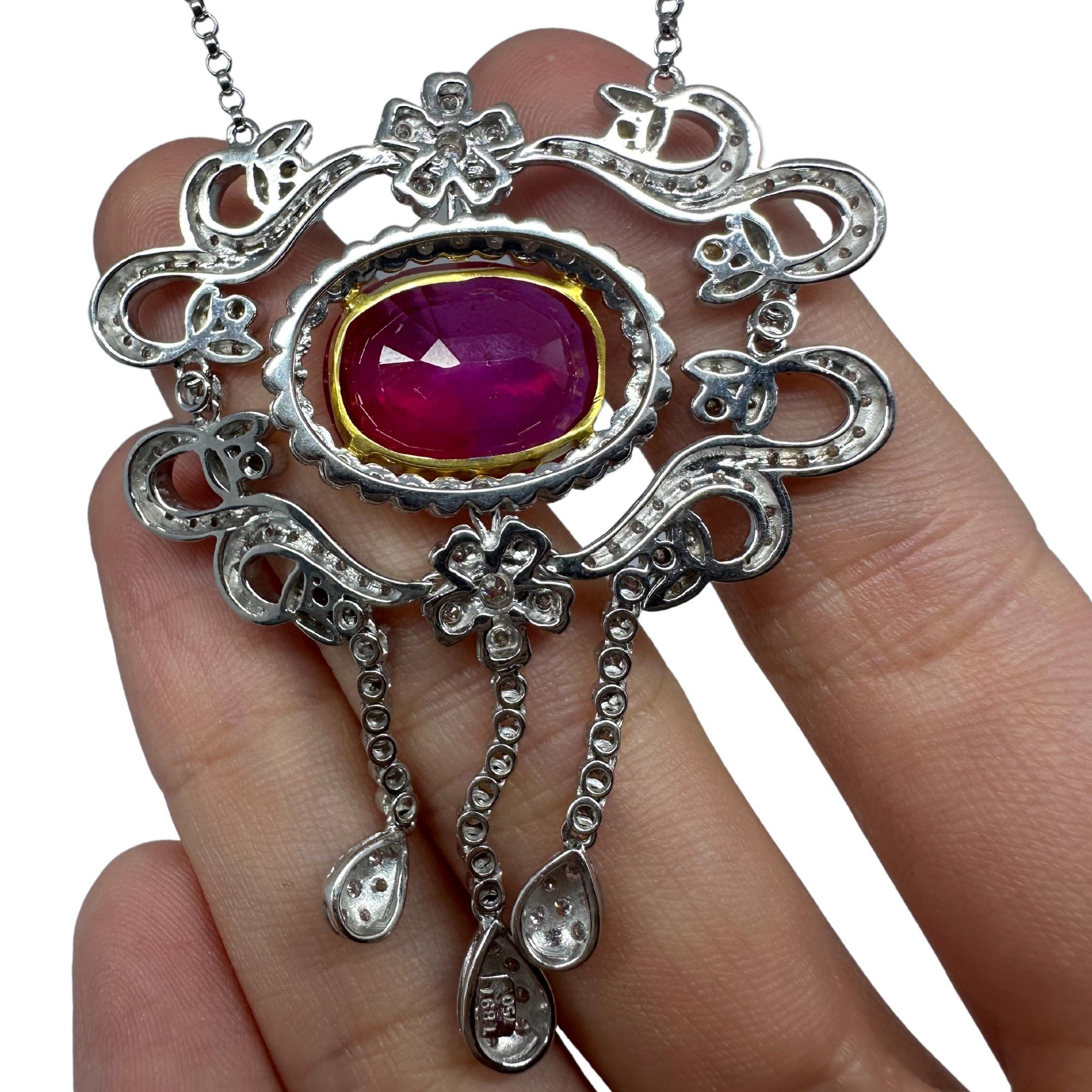 Collana bicolore in diamanti e rubini africani 18K in vendita 3