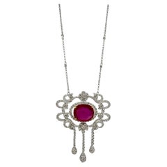 18K Two Tone Diamond and African Ruby Necklace