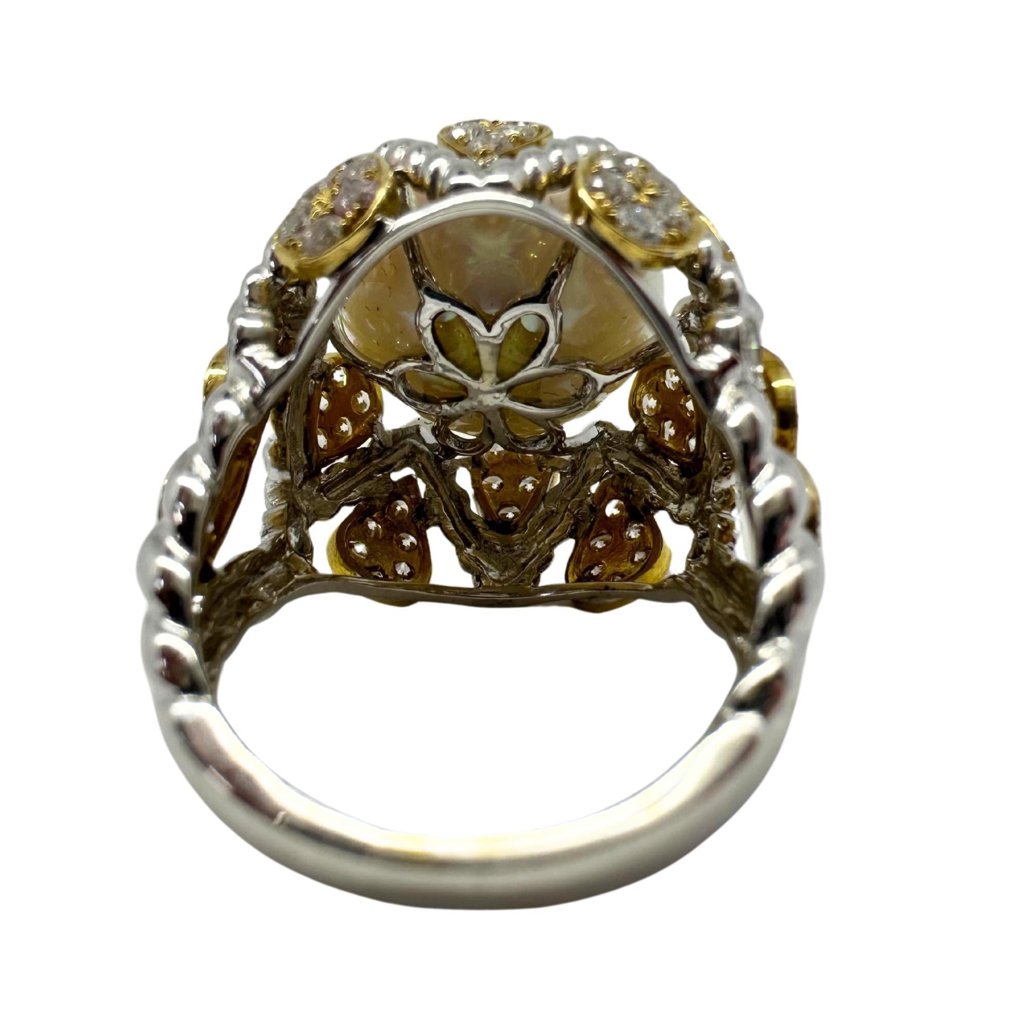18K zweifarbiger Diamant und Perle Cocktail Ring im Angebot 3