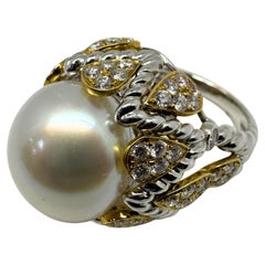 Bague cocktail 18K bicolore diamant et perle