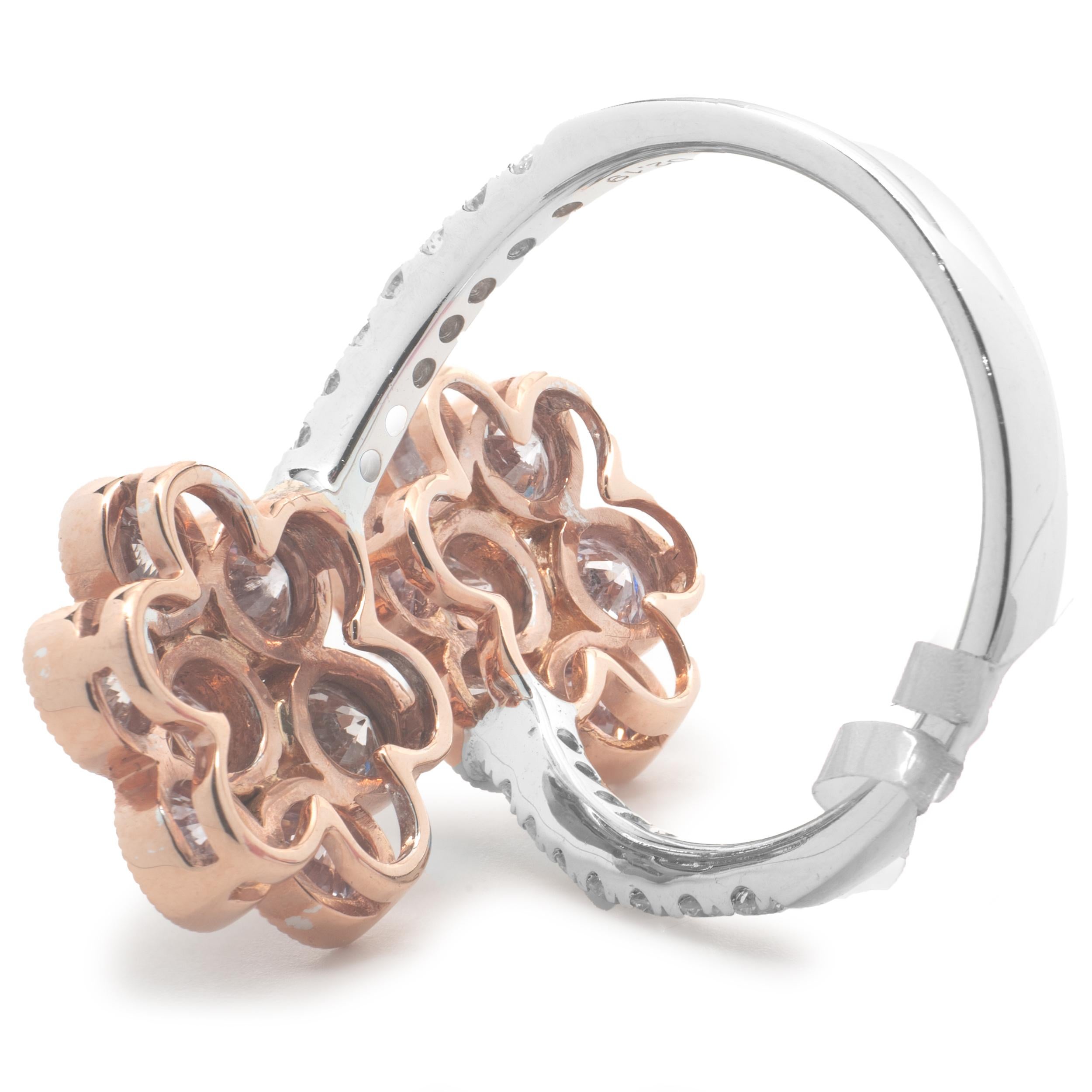 18k Zweifarbiger Diamant und Pink Diamond Double Flower Ring im Zustand „Hervorragend“ im Angebot in Scottsdale, AZ