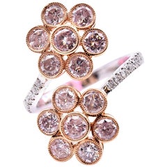 18 Karat Two-Tone Diamond and Pink Diamond Double Flower Ring