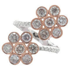 18 Karat zweifarbiger Diamant und rosa Diamant Doppelblütenring