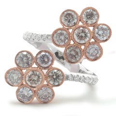 Anello doppio fiore con diamante e diamante rosa bicolore 18k