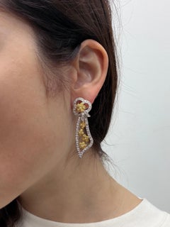 18k Two Tone Diamond and Yellow Diamond Flower Earrings