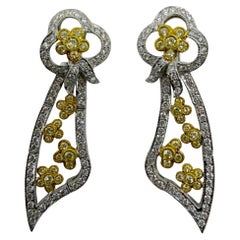 18k Two Tone Diamond and Yellow Diamond Flower Earrings