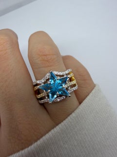 18K Two Tone Diamond & Blue Quartz Starburst Ring