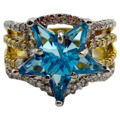 Bague bicolore 18K à diamant et quartz bleu en forme d'étoile