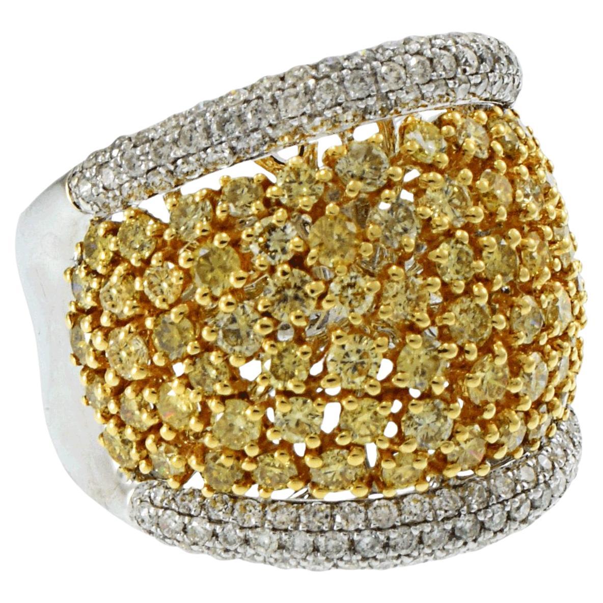 18K Two-Tone Dome Ring with Yellow and White Diamonds, 3.65 CTW