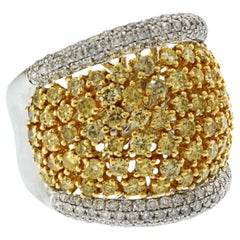 18K Two-Tone Dome Ring with Yellow and White Diamonds, 3.65 CTW