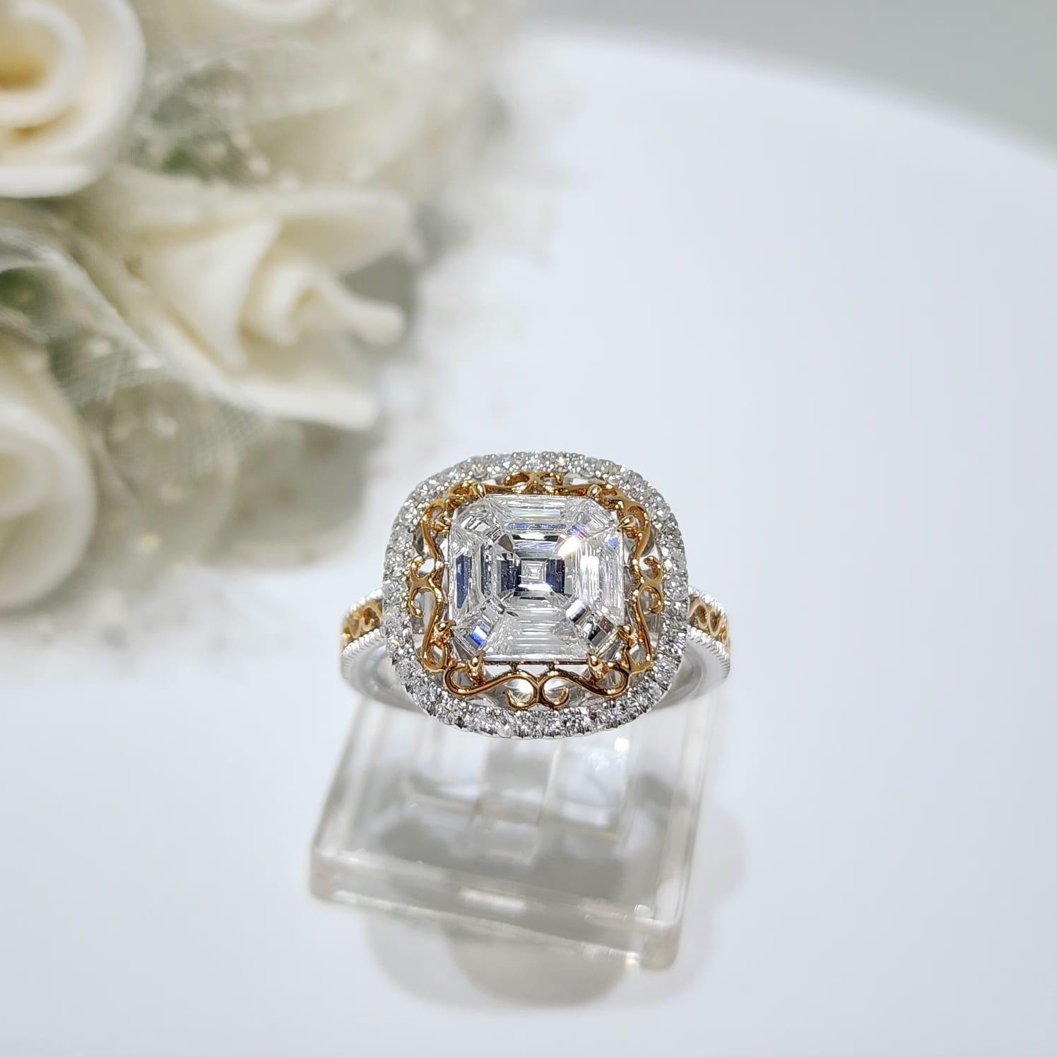 Anello con incastonatura a illusione di diamanti in oro bianco e rosa 18 carati in vendita 4