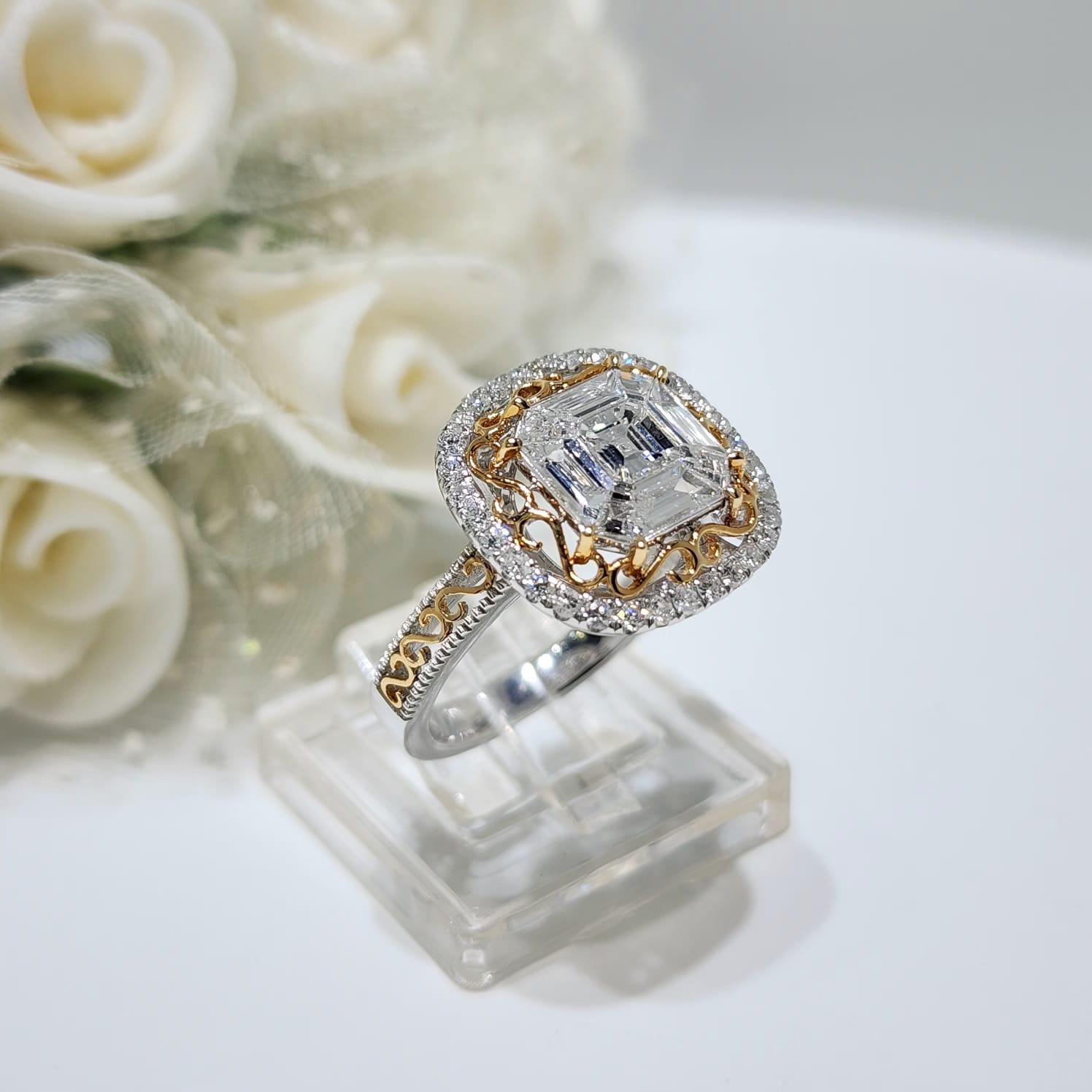 Anello con incastonatura a illusione di diamanti in oro bianco e rosa 18 carati in vendita 2