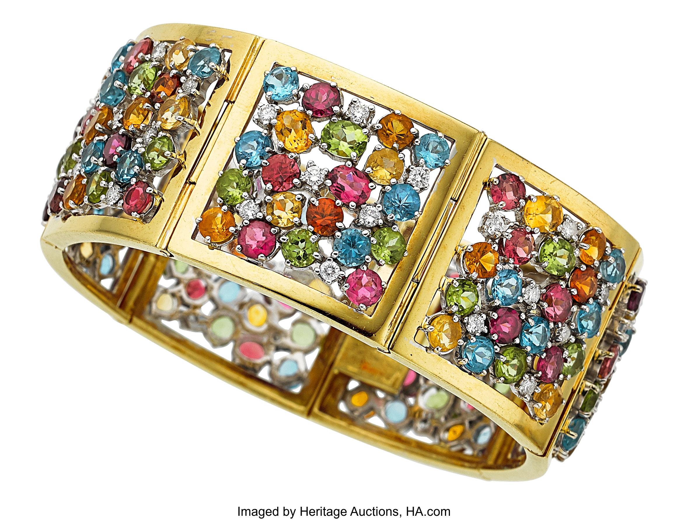 18k zweifarbiges Plakettenarmband mit Edelsteinen 31.75 CTW 6,75
