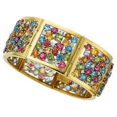 18k Two Tone Gemstone Plaque Bracelet 31.75 CTW 6.75" Long