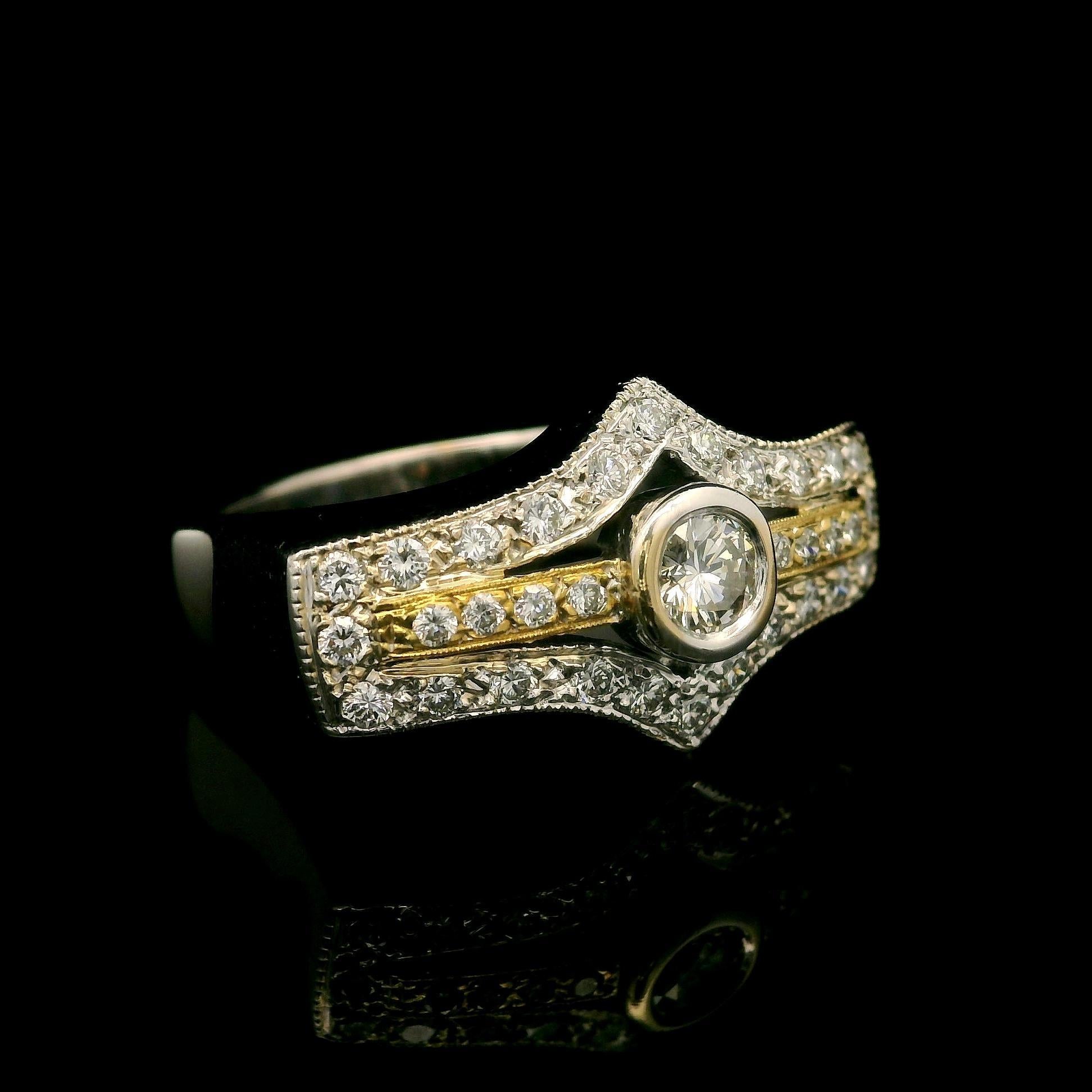 18k Two Tone Gold 0.64ctw Pave & Bezel Diamond Covered East West Cocktail Ring In Excellent Condition For Sale In Montclair, NJ