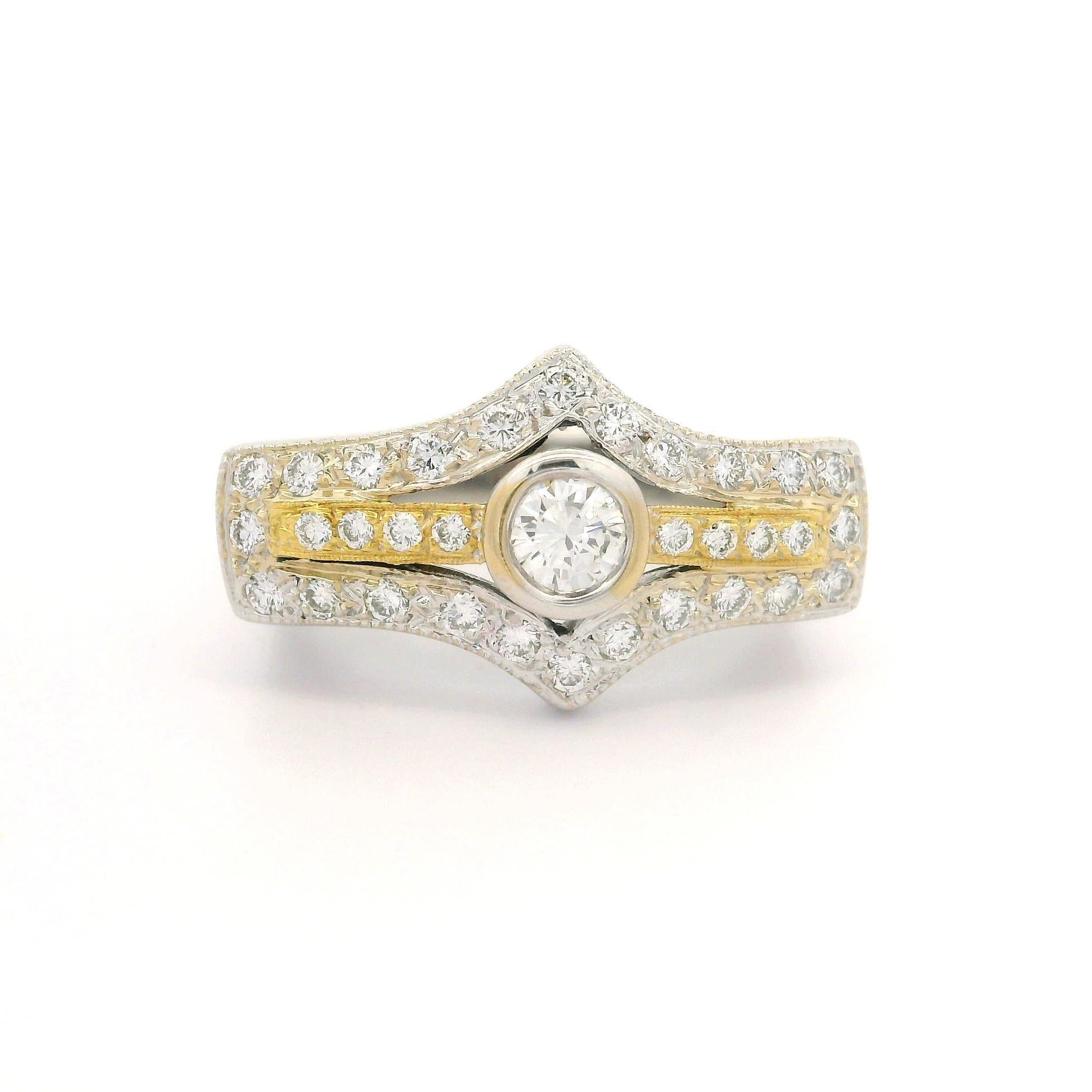 18k Two Tone Gold 0.64ctw Pave & Bezel Diamond Covered East West Cocktail Ring For Sale 2