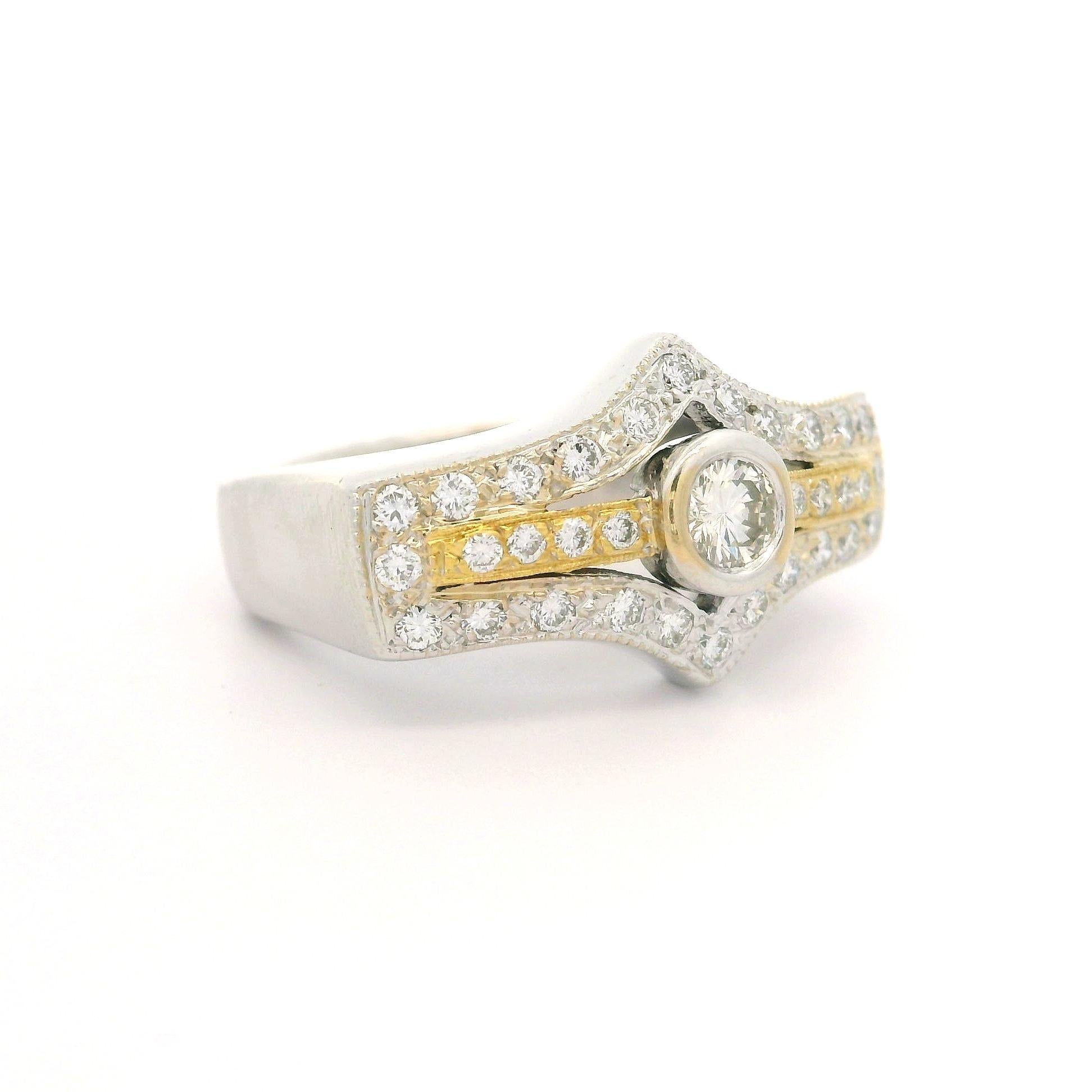 18k Two Tone Gold 0.64ctw Pave & Bezel Diamond Covered East West Cocktail Ring For Sale 3