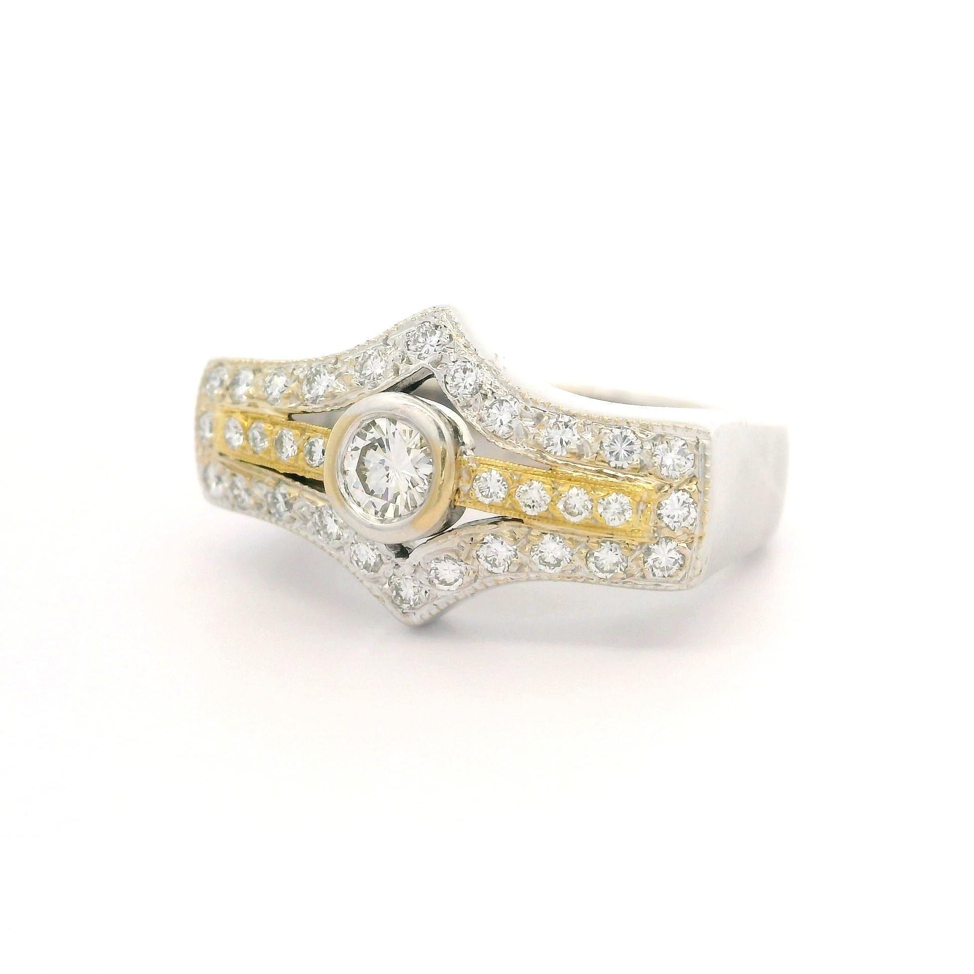18k Two Tone Gold 0.64ctw Pave & Bezel Diamond Covered East West Cocktail Ring For Sale 4