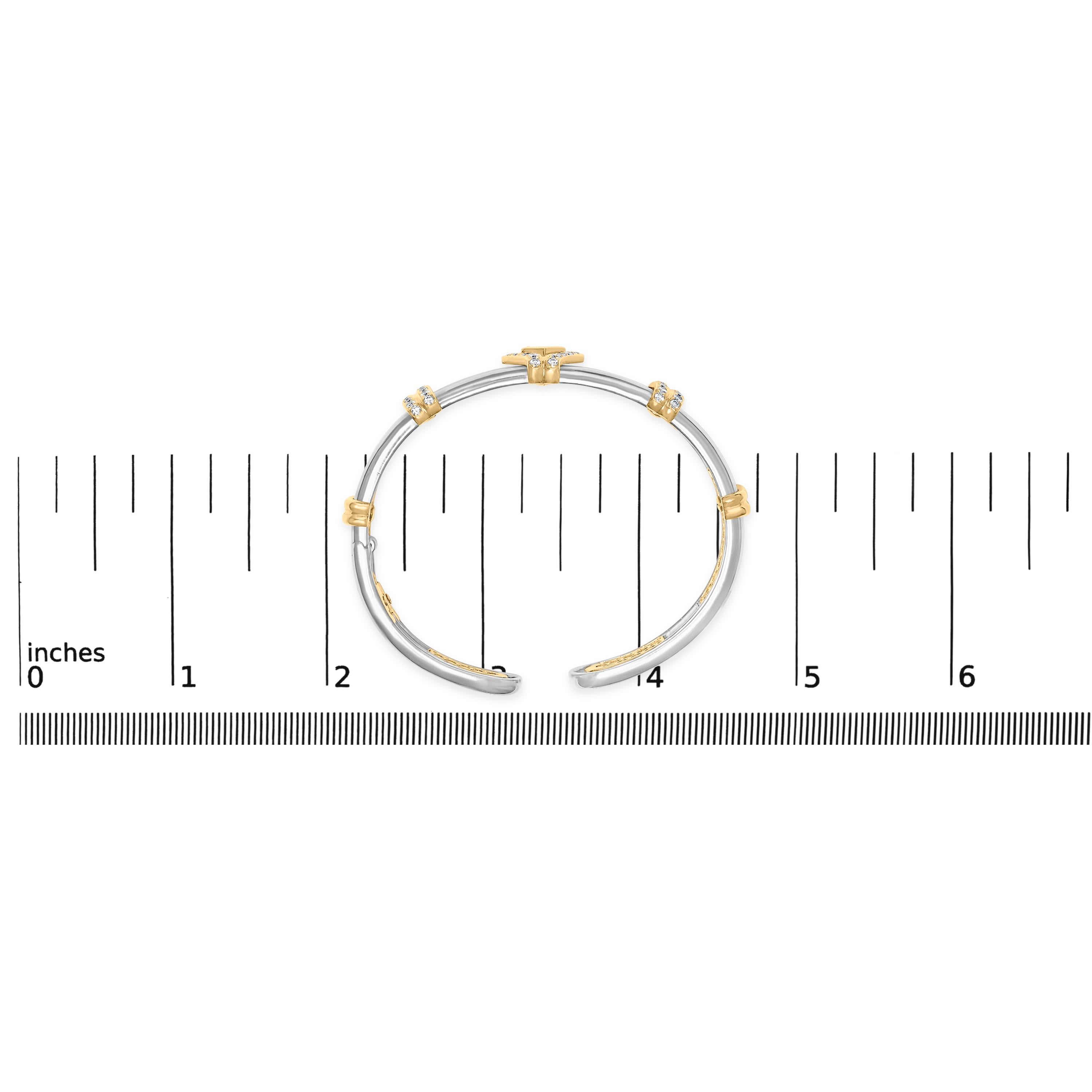 Taille ronde Bracelet à manchette ouverte en or bicolore 18K avec 1 1/2 cttw de diamant