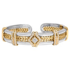 Bracelet à manchette ouverte en or bicolore 18K avec 1 1/2 cttw de diamant