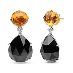 18K Two-Tone Gold 1/5 Ct Diamond with Yellow Citrine & Black Onyx Dangle Earring